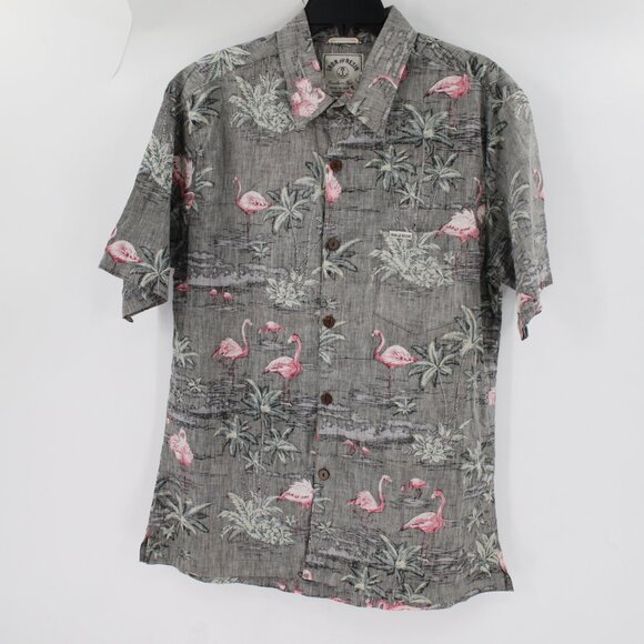 Iron and Resin Shirt Men's Large Button Up Flamingo tropical palm Reverse Print - Picture 2 of 12